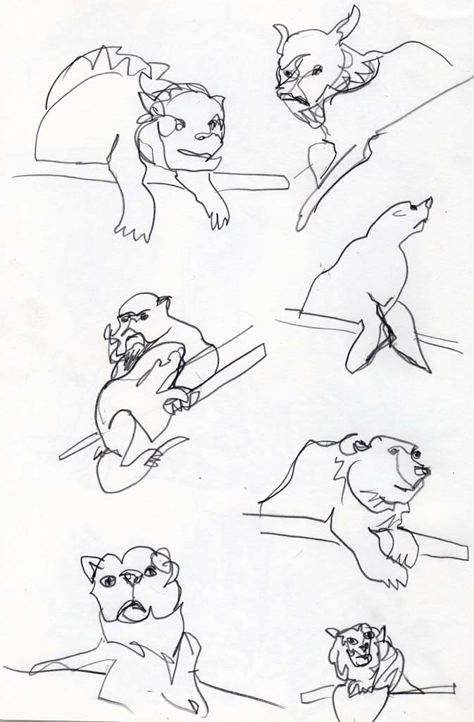 Pencil drawings of animals including a bear