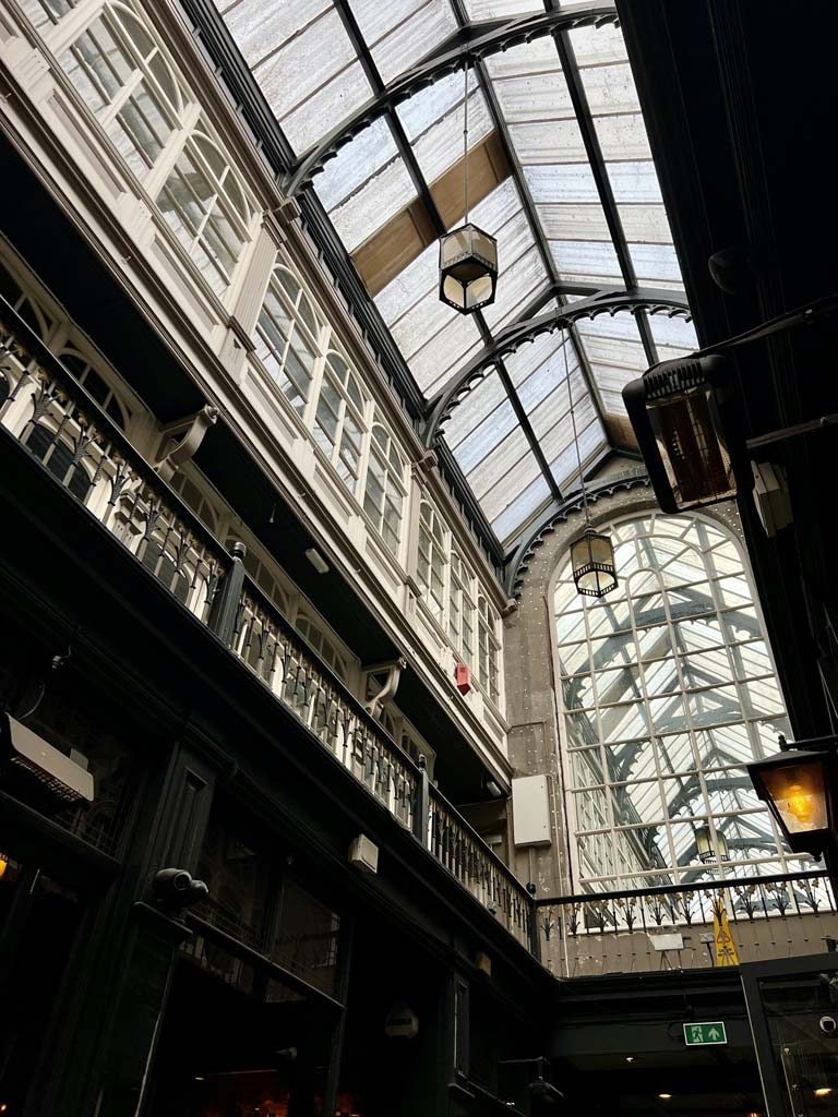 The interior of an ornate shopping arcade