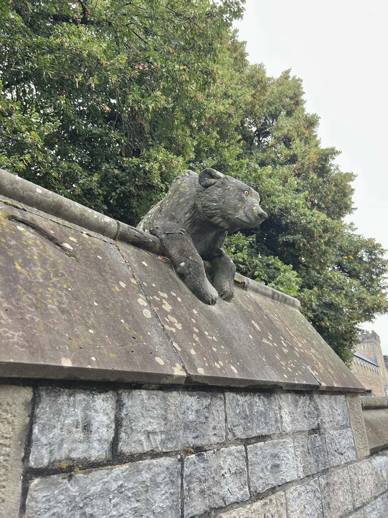 A carved stone bear